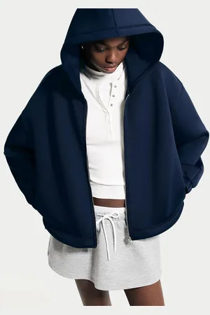 Bershka Felpa Con Cerniera E Cappuccio Oversize Effetto Neoprene Donna L-Xl