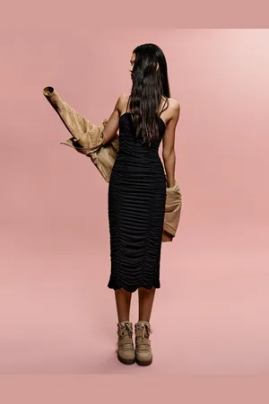 Bershka Vestito Midi Arricciato Donna L