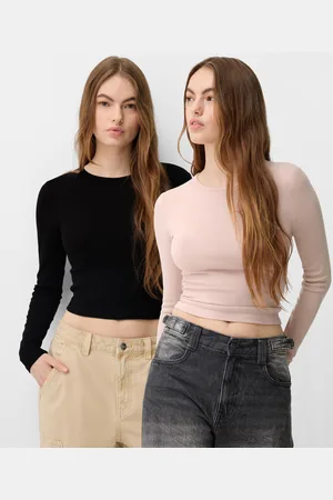 Bershka Pack 2 Magliette A Maniche Lunghe Con Scollo Rotondo Donna Xs