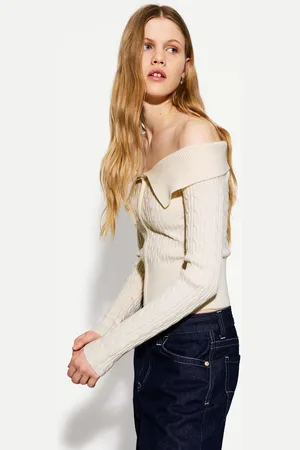 Bershka Cardigan Cerniera Scollo Bardot Trecce Donna Xs