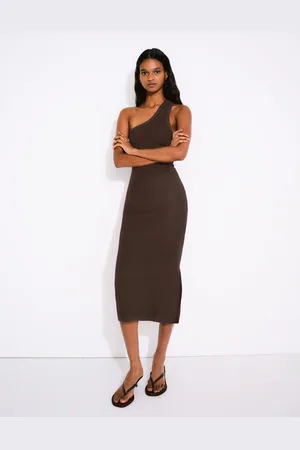 Bershka Vestito Midi Asimmetrico Semplice Donna M