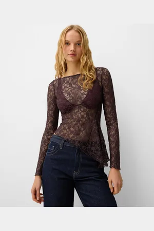 Bershka Maglietta Maniche Lunghe Pizzo Donna M