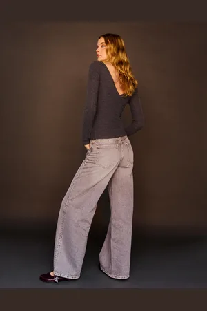 Bershka Maglietta A Maniche Lunghe Con Scollo A V Arricciato Donna Xl