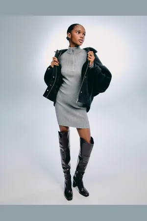 Bershka Vestito Mini A Coste Con Cerniera Donna L