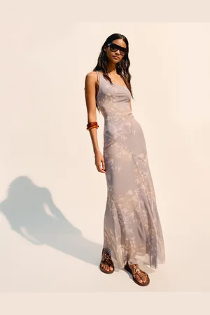 Bershka Vestito Maxi In Tulle Asimmetrico Stampato Donna S