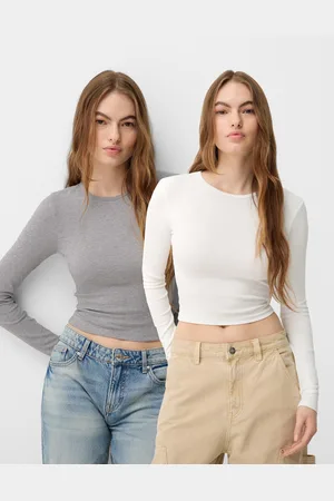 Bershka Pack 2 Magliette A Maniche Lunghe Con Scollo Rotondo Donna S