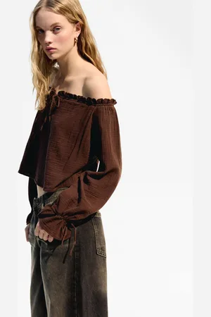 Bershka Camicetta Off-Shoulder Con Fiocco Donna Xl