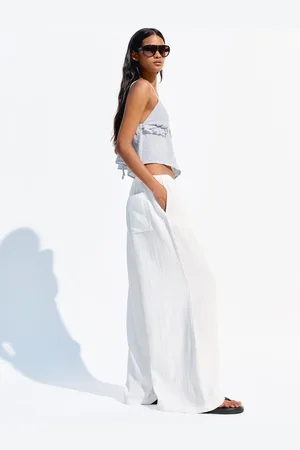 Bershka Pantaloni Wide Leg In Tessuto Semplice Double Cloth Donna 10-12