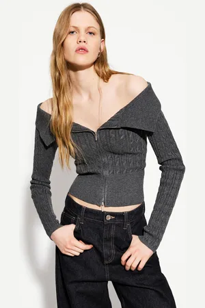 Bershka Cardigan Cerniera Scollo Bardot Trecce Donna Xs