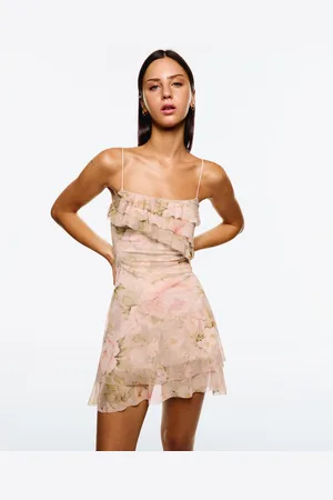 Bershka Vestito Mini In Tulle Stampato Con Volant Donna M