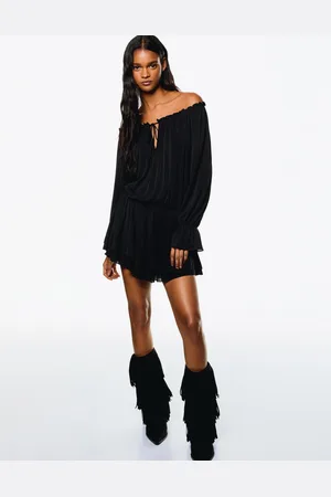 Bershka Vestito Mini A Maniche Lunghe Boho Donna L