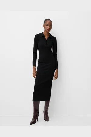 Bershka Vestito Midi Collo A Polo Donna L