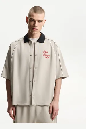 Bershka Camicia A Maniche Corte Boxy Con Ricamo Uomo S