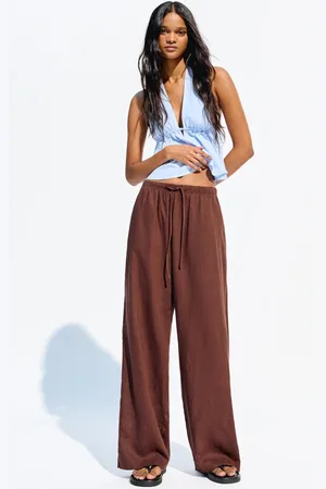 Bershka Pantaloni Misto Lino Con Elastico In Vita Donna Xl