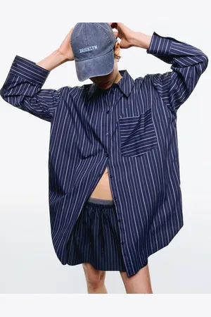 Bershka Camicia Extra Lunga A Righe Donna Xs-S