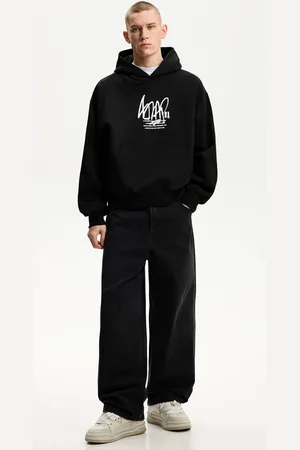 Bershka Felpa Boxy Con Cappuccio E Stampa Uomo Xs