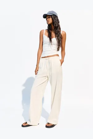 Bershka Pantaloni Misto Lino Con Elastico In Vita Donna S