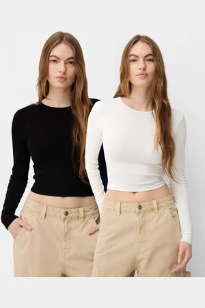 Bershka Pack 2 Magliette A Maniche Lunghe Con Scollo Rotondo Donna M