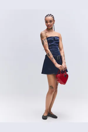 Bershka Vestito Mini In Denim Con Pieghe Donna L