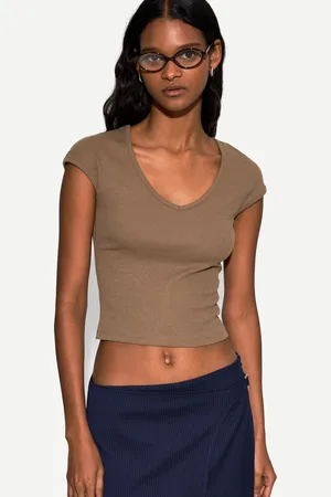 Bershka Maglietta A Maniche Corte Con Collo A V Donna L