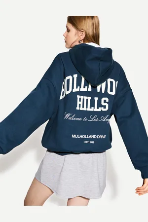 Bershka Felpa Cappuccio Stampa Donna Xs