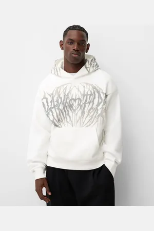 Bershka Felpa Cappuccio Boxy Stampa Uomo Xs