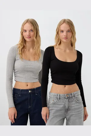 Bershka Pack 2 Magliette A Maniche Lunghe Con Scollo Rotondo Donna Xs