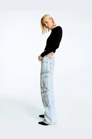 Bershka Jeans Cargo Multitasche Donna 48 (Eu 44)