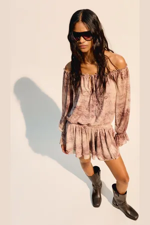 Bershka Vestito Mini A Maniche Lunghe Boho Donna M