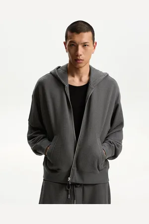 Bershka Felpa Boxy Cropped Con Cerniera E Cappuccio Uomo L