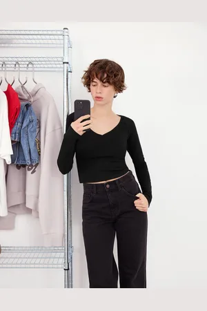Bershka Maglietta A Maniche Lunghe Con Scollo A V Donna L