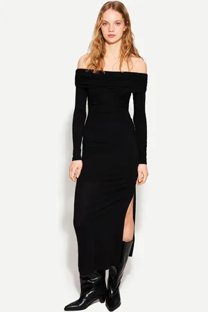 Bershka Vestito Midi Con Scollo Bardot Donna L