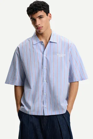 Bershka Camicia A Maniche Corte A Righe Con Ricamo Uomo S