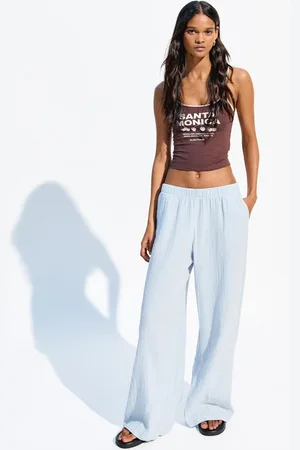 Bershka Pantaloni Wide Leg In Tessuto Semplice Double Cloth Donna M
