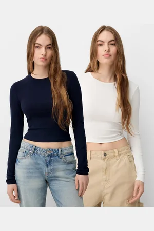 Bershka Pack 2 Magliette A Maniche Lunghe Con Scollo Rotondo Donna L