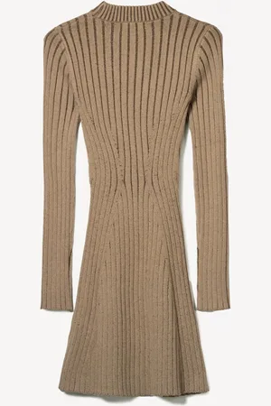 Bershka Vestito Mini Maniche Lunghe A Coste Donna L