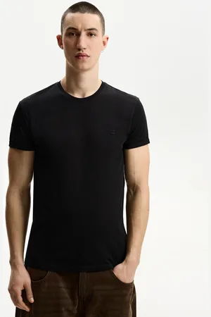 Bershka Maglietta A Maniche Corte Roll Up Ricamata Uomo M