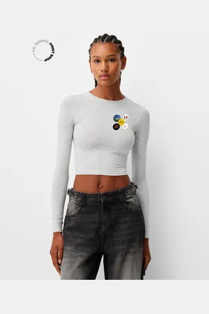 Bershka Maglietta A Maniche Lunghe Stampa Donna L