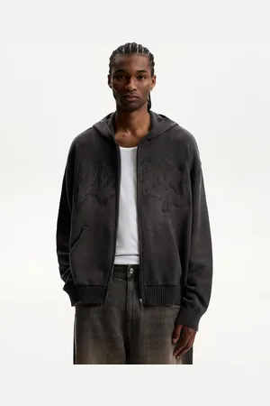 Bershka Felpa Con Cappuccio Slavata Con Ricamo Uomo M