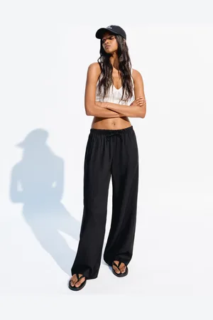 Bershka Pantaloni Misto Lino Con Elastico In Vita Donna S