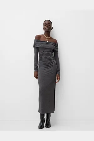 Bershka Vestito Midi Con Scollo Bardot Donna S