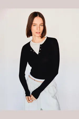 Bershka Maglietta A Maniche Lunghe Collo Serafino Donna M