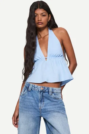 Bershka Top Halter In Misto Lino Donna L