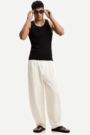 Bershka Pantaloni Baggy Tailored Fit Misto Lino Uomo L