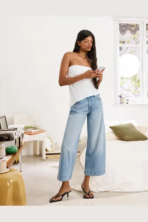 Bershka Jeans Wide Leg Cropped Donna 46 (Eu 42)