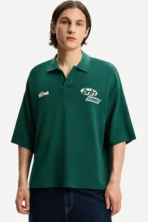 Bershka Polo A Maniche Corte Oversize Con Stampa Uomo Xs