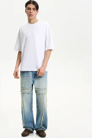 Bershka Jeans Baggy Frange Uomo 40 (Eu 34)