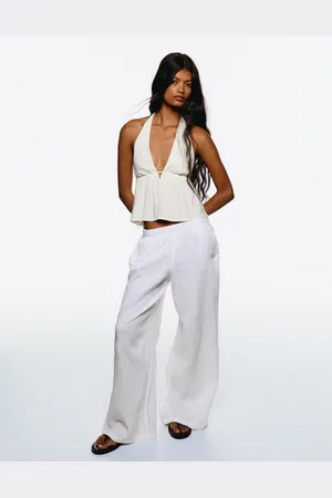 Bershka Top Halter In Misto Lino Donna M