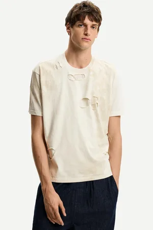 Bershka Maglietta A Maniche Corte Con Strappi Effetto Slavato Uomo M