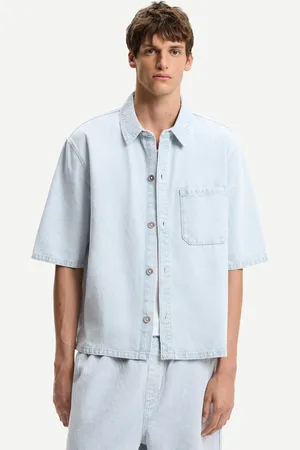 Bershka Camicia A Maniche Corte In Denim Uomo M